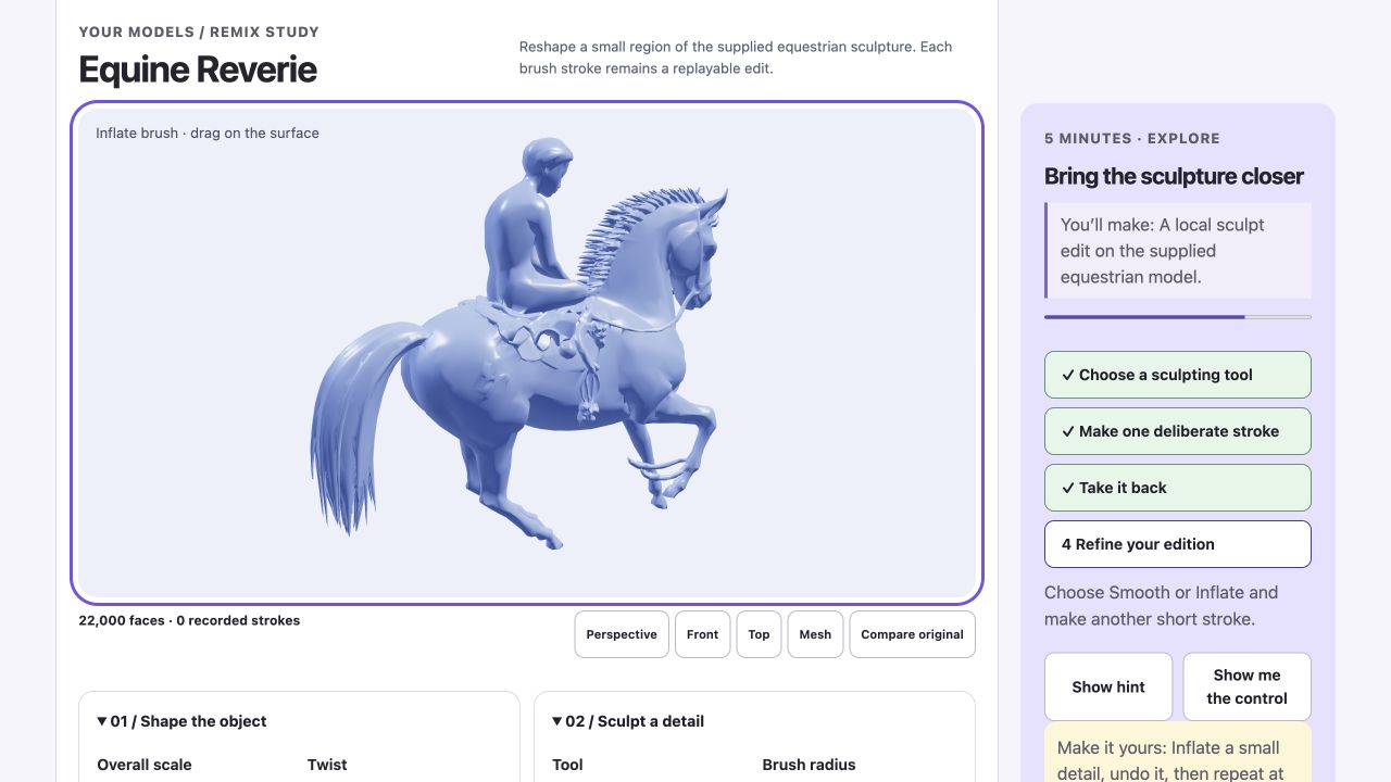 Sculpt your equestrian model in the interactive Form learning workspace