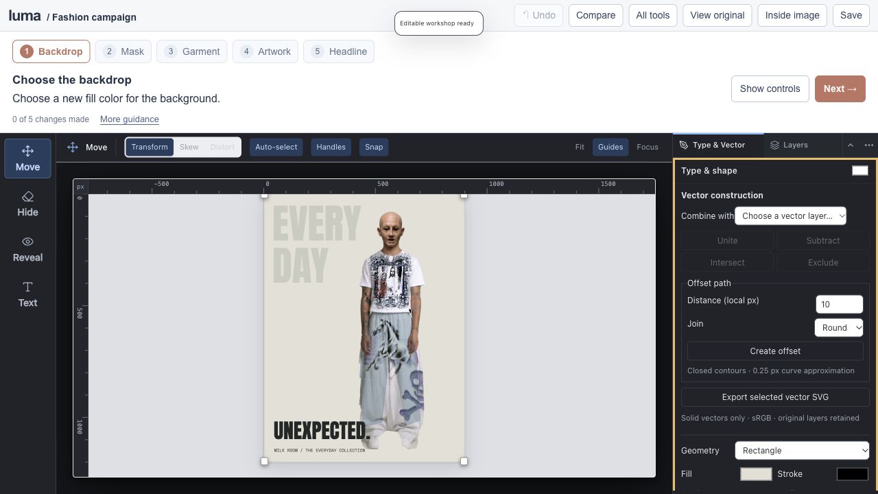 The real Luma editor for Create a fashion campaign.