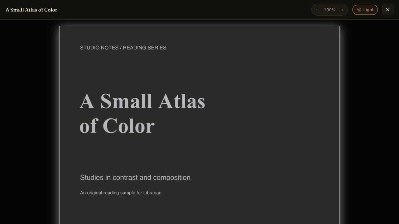 Librarian: Change the atmosphere. Switch the surrounding reader interface to a dark theme.